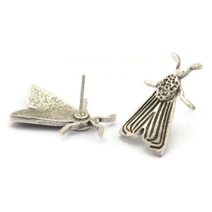 Silver Butterfly Earring, 2 Antique Silver Plated Brass Butterfly Stud Earrings (22x12mm) N1757