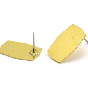 Brass Rectangle Earring, 8 Raw Brass Rectangle Shaped Stud Earrings (18x13x0.60mm) A5463