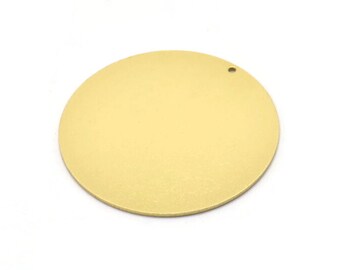 Brass Round Charm, 2 Raw Brass Charms With 1 Hole, Pendants, Findings (42x1mm) M03221
