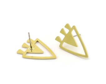 Earring Studs, 6 Raw Brass - Triangle Stud Earrings - Brass Earrings - Earrings (20x15x0.80mm) A6060