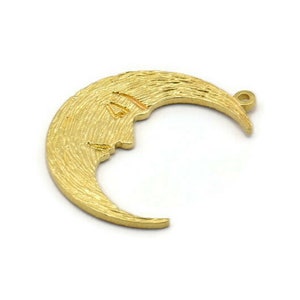 Brass Moon Charm, Raw Brass Crescent Moon Charms With 1 Loop (32x1.2mm) N1512
