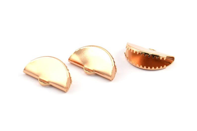 D404 Q179 4 Rose Gold Plated Ribbon Crimp Ends With 1 Loop Findings 25x12mm