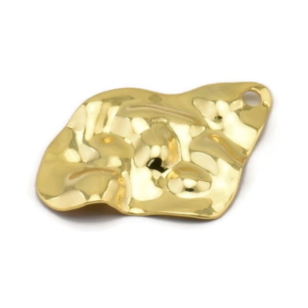Gold Irregular Charm, 2 Gold Plated Brass Irregular Shaped Charms With 1 Hole, Earrings, Pendants, Findings (37x27x0.60mm) D0804