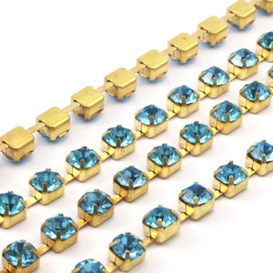 Blue Rhinestone Chain 1m (6mm) Blue Rhinestone Chain With Brass Frame   Z160
