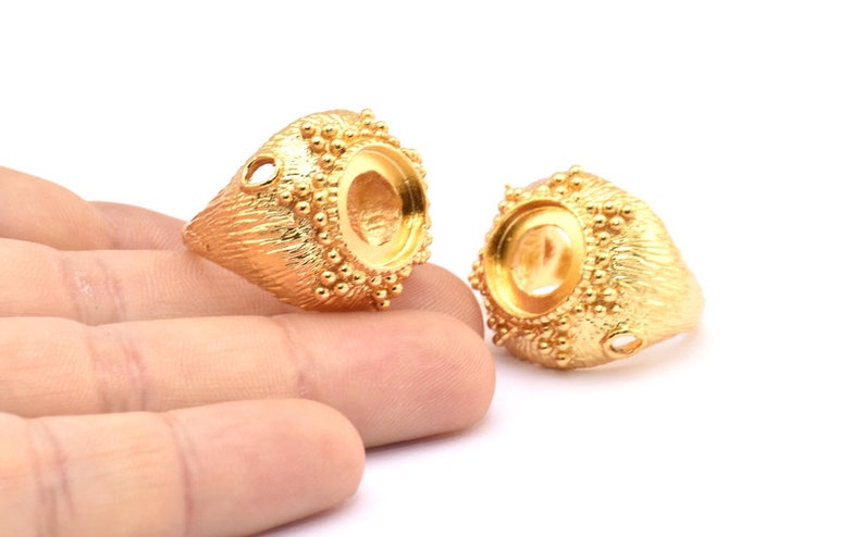 1 Gold Plated Brass Duke Adjustable Ring Setting with 2 Holes Duke Ring Settings Pad Size 12mm E385 Q542
