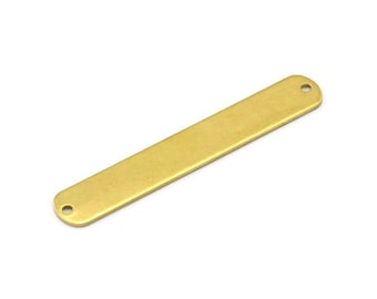 Rectangle Brass Blanks, 12 Raw Brass Rectangle Stamping Blanks, Pendants With 2 Holes (50x8x0.80mm) A1116