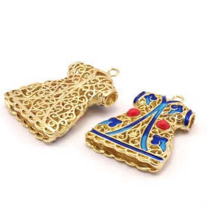 Enameled Brass Ottoman Caftan Pendant ( 38x28mm) BRC196--B-2