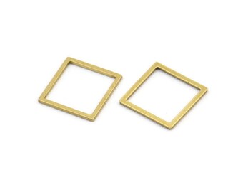 Square Brass Charm, 50 Raw Brass Square Connectors (14x1x0.80mm) A3845