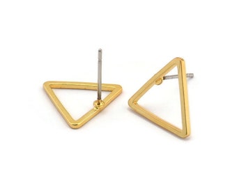 Orecchini a triangolo in oro, 6 orecchini a perno triangolari in ottone placcato oro (14 x 1 mm) BS 1023 A2266
