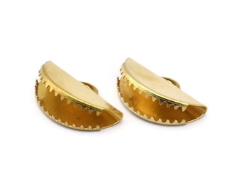 Half Moon Crimp, 24 Raw Brass Ribbon Crimp Ends With 1 Loop, Findings (25x12mm) D0404