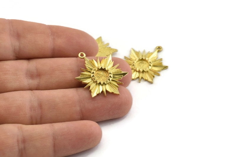 Brass Badge Charm N827 Earrings 28x21mm Pendants 4 Raw Brass Rosette Charms With 1 Loop