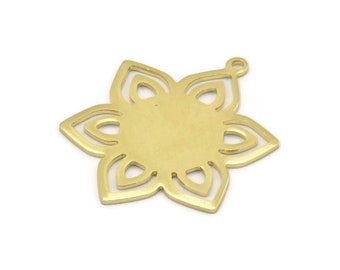 Brass Flower Charm, 6 Raw Brass Flower Charms With 1 Loop, Stamping Blanks (31x25x0.80mm) M02540