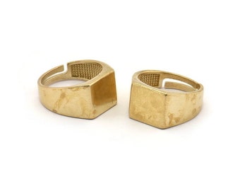 Brass Square Ring, 2 Raw Brass Square Shaped Adjustable Ring Settings, Stamping Square Ring Base (17mm) SY0024
