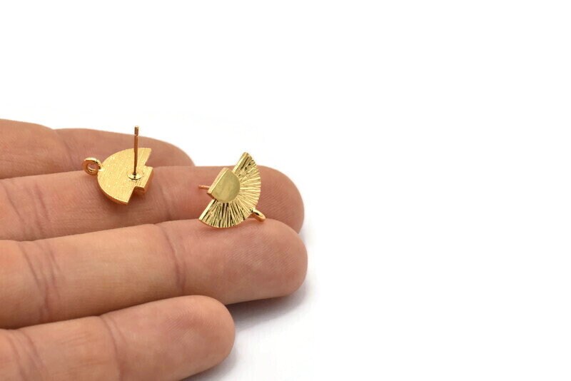 Gold Earring Posts, 4 Gold Plated Brass Semi Circle Earring