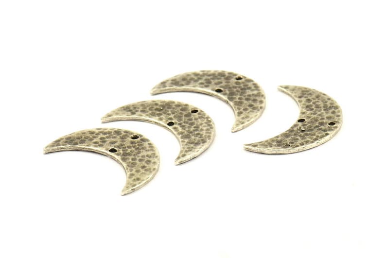 1 Antique Silver Plated Brass Hammered Moons with 2 Holes N388 H038 Antique Silver Hammered Crescent Charm 30x11x1.2mm