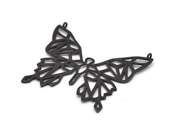 Black Butterfly Charm, Oxidized Black Brass Butterfly Charm With 2 Loops, Pendants (51x44x1.2mm) N1465