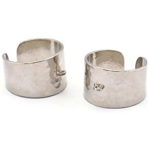 Hammered Ring Setting - 1 Silver Tone Brass Hammered Adjustable Smooth Ring Setting for Soldering With 1 Loop (20-23mm) E583 H1235