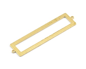 Brass Rectangle Connector, 6 Raw Brass Rectangle Connectors With 2 Loops (57x14x1mm) E124