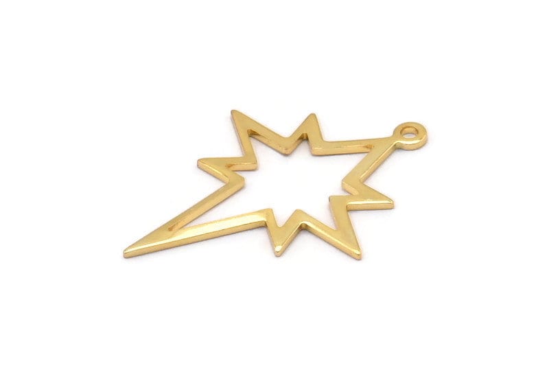 Dije de estrella polar dorada, 4 dijes de latón bañados en oro, dijes dorados, dijes de estrella polar dorada con 1 aro (30 x 22 x 0,80 mm) M02485