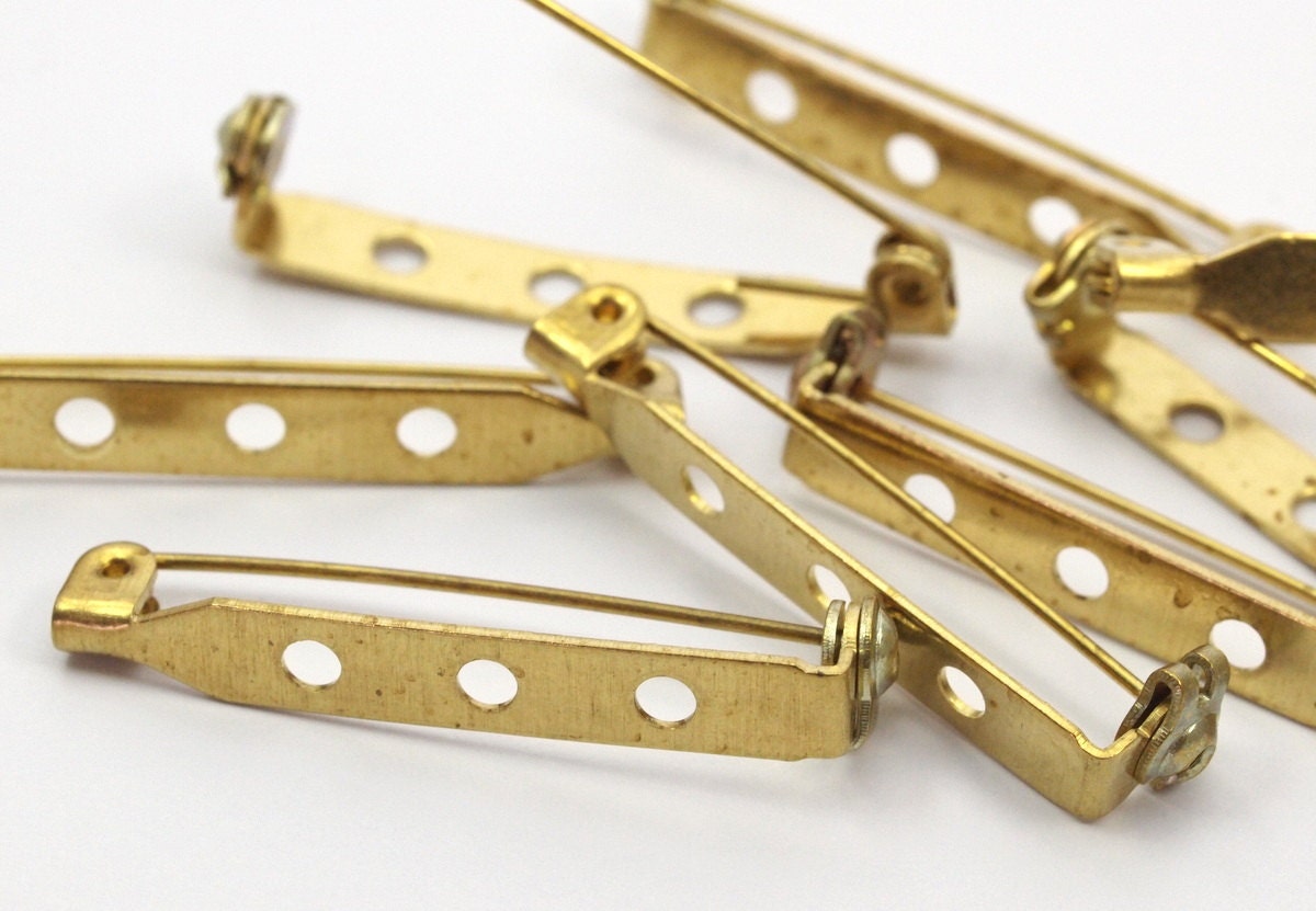 Brass Brooch Pin 20 Raw Brass Brooch Pins Back Base Safety Etsy