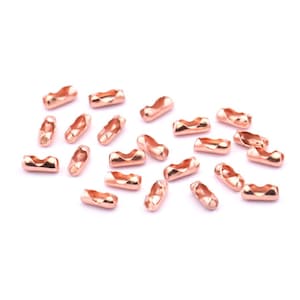 ボールチェーンコネクタ、100 ローズゴールドトーン真鍮ボールチェーンコネクタ留め金、1.2 mm ～ 1.5 mm ボールチェーン用、金具 (6 x 2 mm) A1085