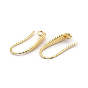 Gold Ear Hooks, 4 Gold Plated Brass Earring Wires, Earring Hooks (21mm) D1336
