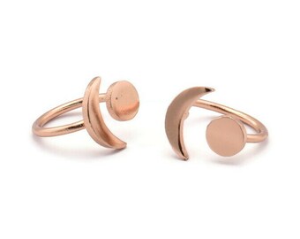 Universe Cosmos Ring, 2 mån- och planetringar i roséguldpläterad mässing - Rund cabochon Storlek: 8 mm N0084 Q0227