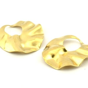 Brass Round Charm, 12 Raw Brass Wavy Round Charms, Earrings, Findings (25x0.60mm) D1187
