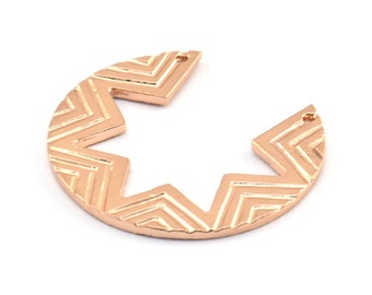 Rose Gold Crescent Pendant, 1 Rose Gold Plated Brass Crescent Ethnic Pendants With 2 Holes, Findings, Charms (30x1.4mm) U118 Q0430