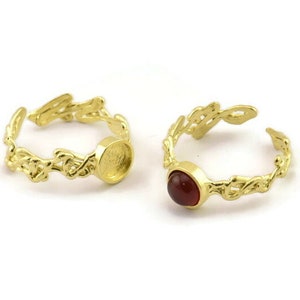 Brass Ring Setting, Raw Brass Adjustable Rings With 1 Stone Settings - Pad Size 6mm N2538