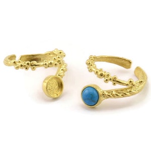 Brass Ring Setting, Raw Brass Adjustable Rings With 1 Stone Settings - Pad Size 6mm N2564