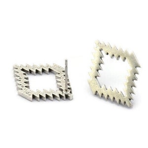 Earring Studs, 4 Antique Silver Plated Brass -  Brass Diamond Earrings - Brass Earrings - Earrings (22x16x1.5mm) N1541