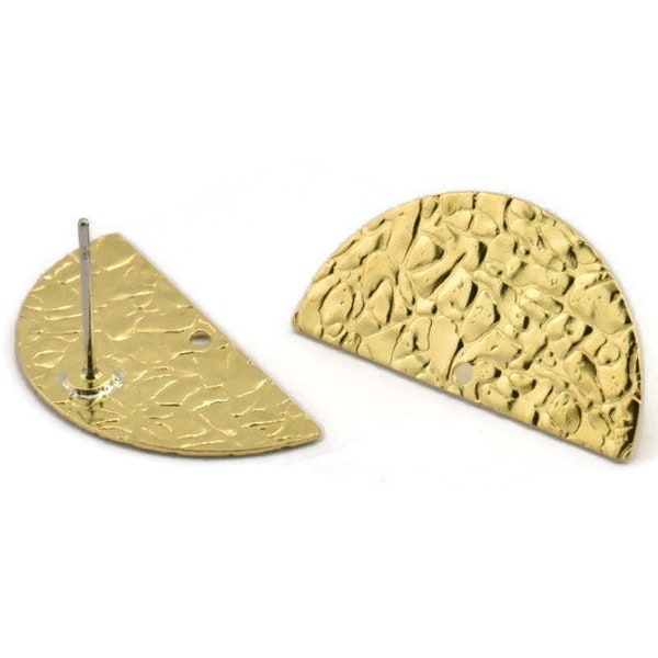 Brass Moon Earring, 8 Raw Brass Half Moon Stud Earrings With 1 Hole (25x12x0.60mm) D0794 A1927