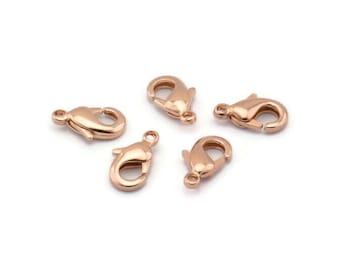 Rose Gold Plated Brass Parrot Clasps, 12 Rose Gold Plated Lobster Claw Clasps (10x5mm) A0364 Q0058