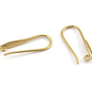 Brass Ear Hooks, 12 Raw Brass Earring Textured Wires, Earring Hooks (21x8mm) BS 1825
