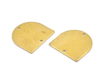 D Shaped Charm, 24 Raw Brass D Shaped Connectors With 2 Holes, Earrings, Findings (16x17x0.60mm) D886