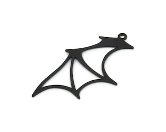 Berloque de Asa Preta, 6 Berloques de Asa de Morcego em Latão Preto Oxidado com 1 Laço, Pingentes de Berloque (35 x 19,5 x 0,60 mm) A6762