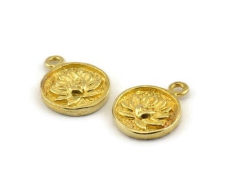 Brass Flower Charm, 4 Raw Brass Flower Charm Earrings With 1 Loop, Pendants, Findings (13mm) N0881