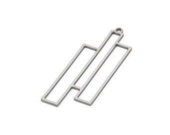 May include: A silver-colored pendant with a geometric design. The pendant features three rectangular shapes connected by straight lines, with a small loop at the top for hanging. The design is minimalist and modern, suitable for jewelry making.