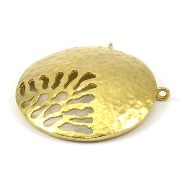 Brass Gong Pendant, 2 Raw Brass Textured Gong Pendants With 2 Loops (33x6x1mm) U082