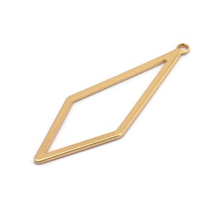 Gold Diamond Charm, 6 Gold Plated Brass Rhombus Charms With 1 Loop, Earrings, Findings (42x14x0,60mm) D0773 Q0783