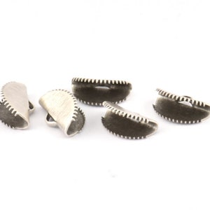 Silver Ribbon Crimp, 24 Antique Silver Plated Brass Textured Ribbon Crimp Ends With 1 Loop, Findings (15x10mm) D0557 H0698