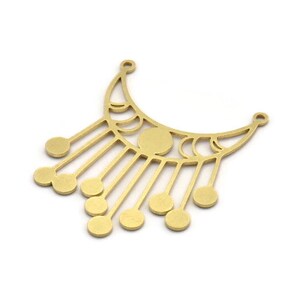 Brass Moon Charm, 6 Raw Brass Crescent Moon Charms With 2 Loops, Necklace Charms, Fringed Charms (39x32x0.80mm) A6341