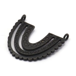 Zwarte bedel, 2 geoxideerd zwart messing, zwarte hangers, hangers, geoxideerd zwart messing U-vormige bedels met 2 lussen (24 x 22 x 1,2 mm) N1449 H1331