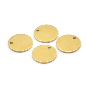 Brass Round Charm, 12 Raw Brass Round Charms With 1 Hole, Blanks (14x1mm) A2114