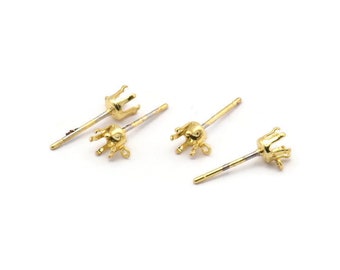 Earring Post Stud, 24 Stainless Steel Earring Posts With Gold Plated Brass 3.5mm Pad And 1 Loop, Ear Studs E134