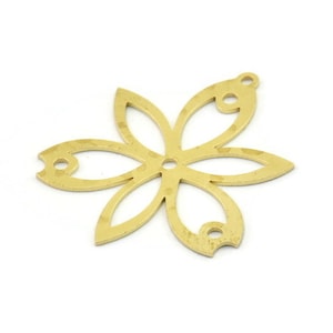 Brass Flower Charm, Raw Brass Dangle Pendants, Flower Earrings With 1 Loop (32x28x0.60mm) SMP1568