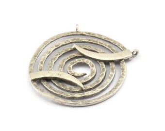 Spiral Japanese Pendant, Antique Silver Plated Brass Spiral Pendants With 2 Loops (40x1mm) U075