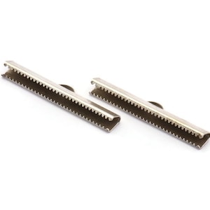 40mm Choker End, 10 Antique Silver Plated Brass Ribbon Crimp Ends With Loop, Findings (40mm) D0340 H099