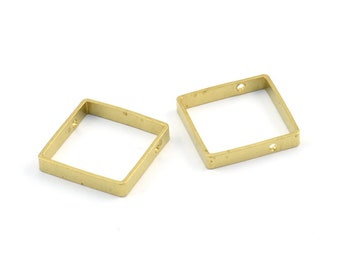 Square Brass Charm 12 Raw Brass Square Connectors with 2 Holes (18x3x0.80mm) E178